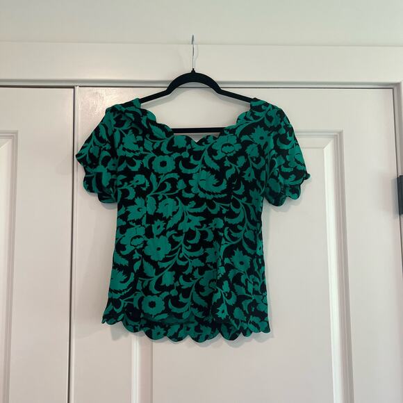 Maeve by Anthropologie Short Sleeve Women's Blouse Green and Black Size 2 - Picture 7 of 8